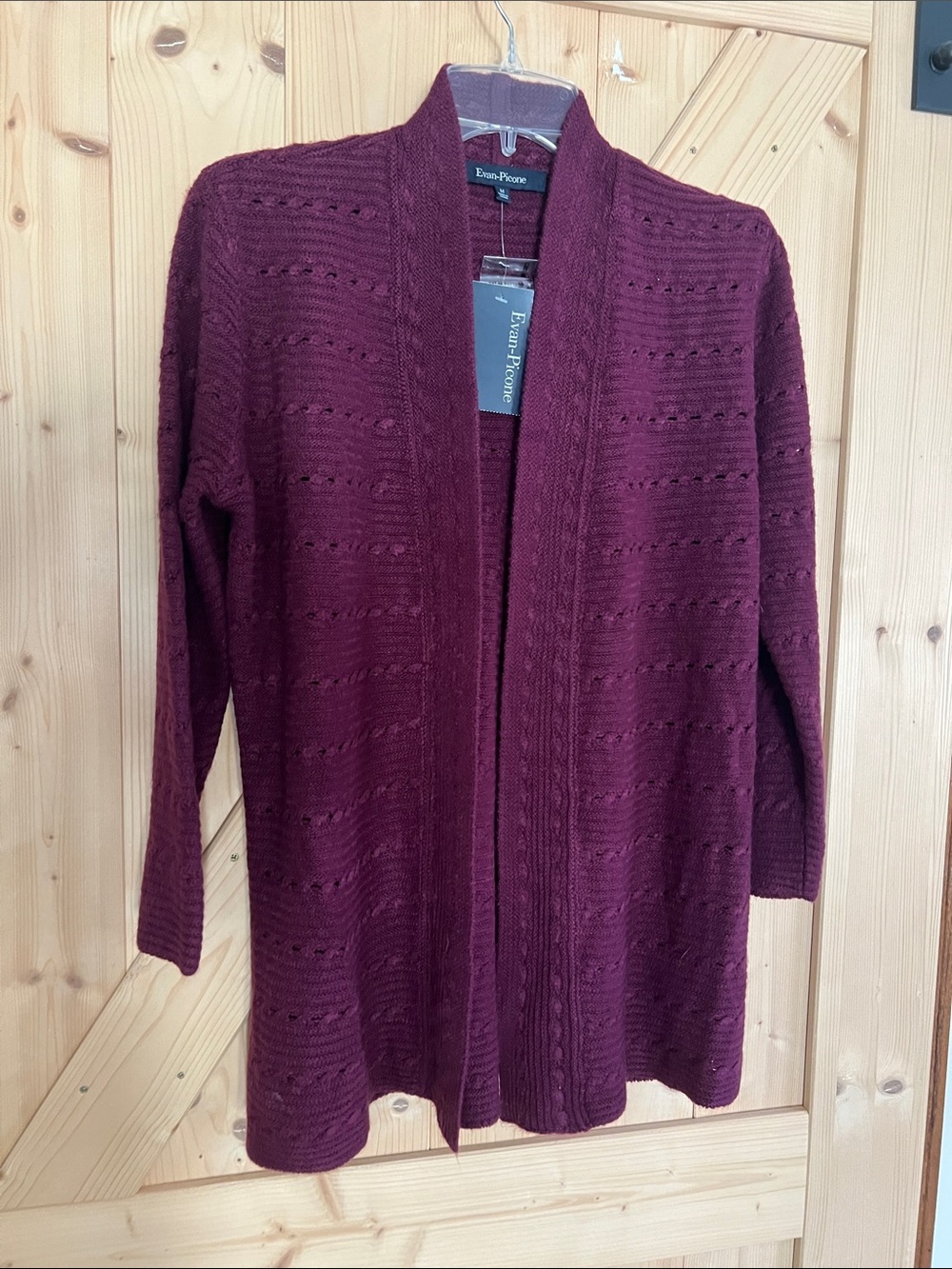 Evan Picone Burgundy/Purple Open‑Front Knit Cardigan